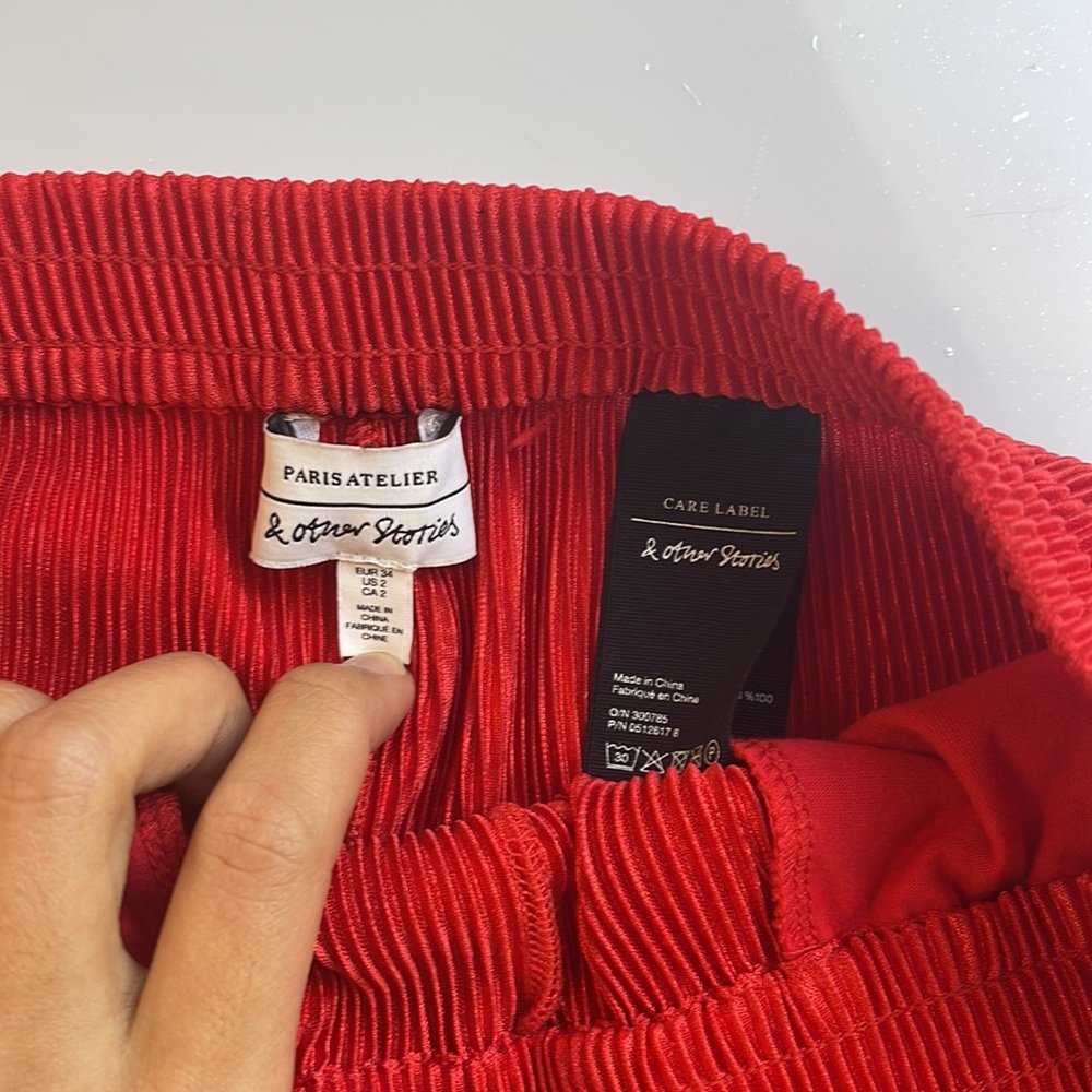 Other Stories Paris Atelier Women Red Ribbed Wide Leg Pants View 3